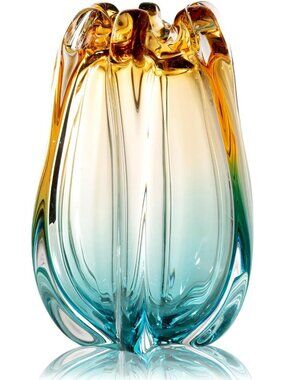 Unique Hand Blown Glass Flower Vases - Modern Art Deco, Wide Mouth, Small Decor